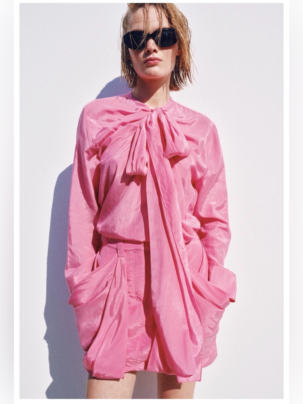 ZARA FLOWY BLOUSE WITH TIES ZW COLLECTION PINK